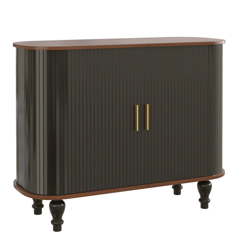 Armoire de bar cannelée de 39 pouces avec porte-bouteilles, porte-verres et rangement caché, design moderne Mid-Century pour les bars élégants