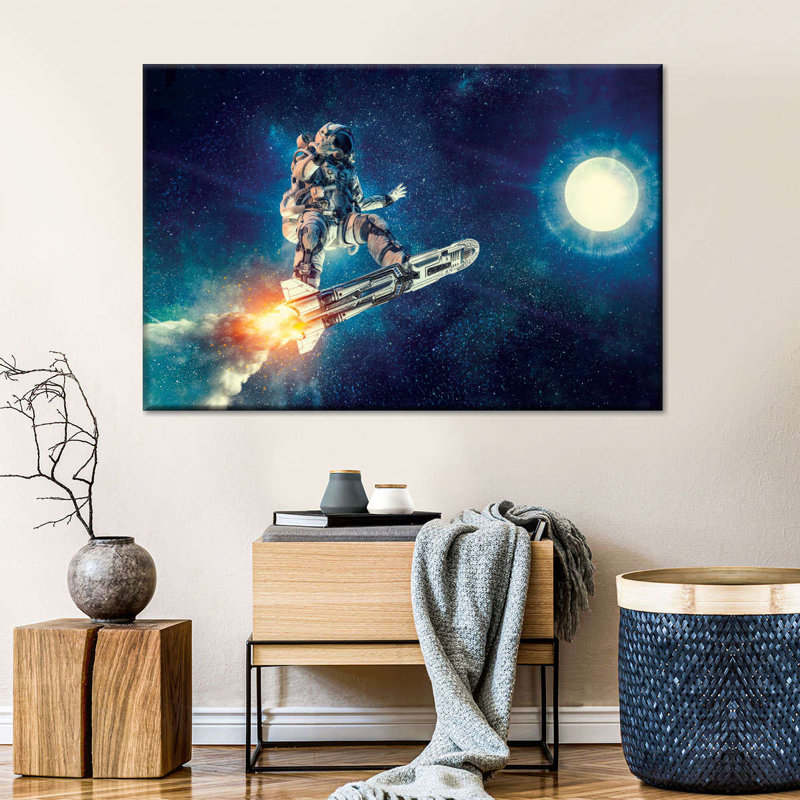 Rocket Skateboard Astronaut sur toile, H 24 po x l 36 po x P 1,25 po