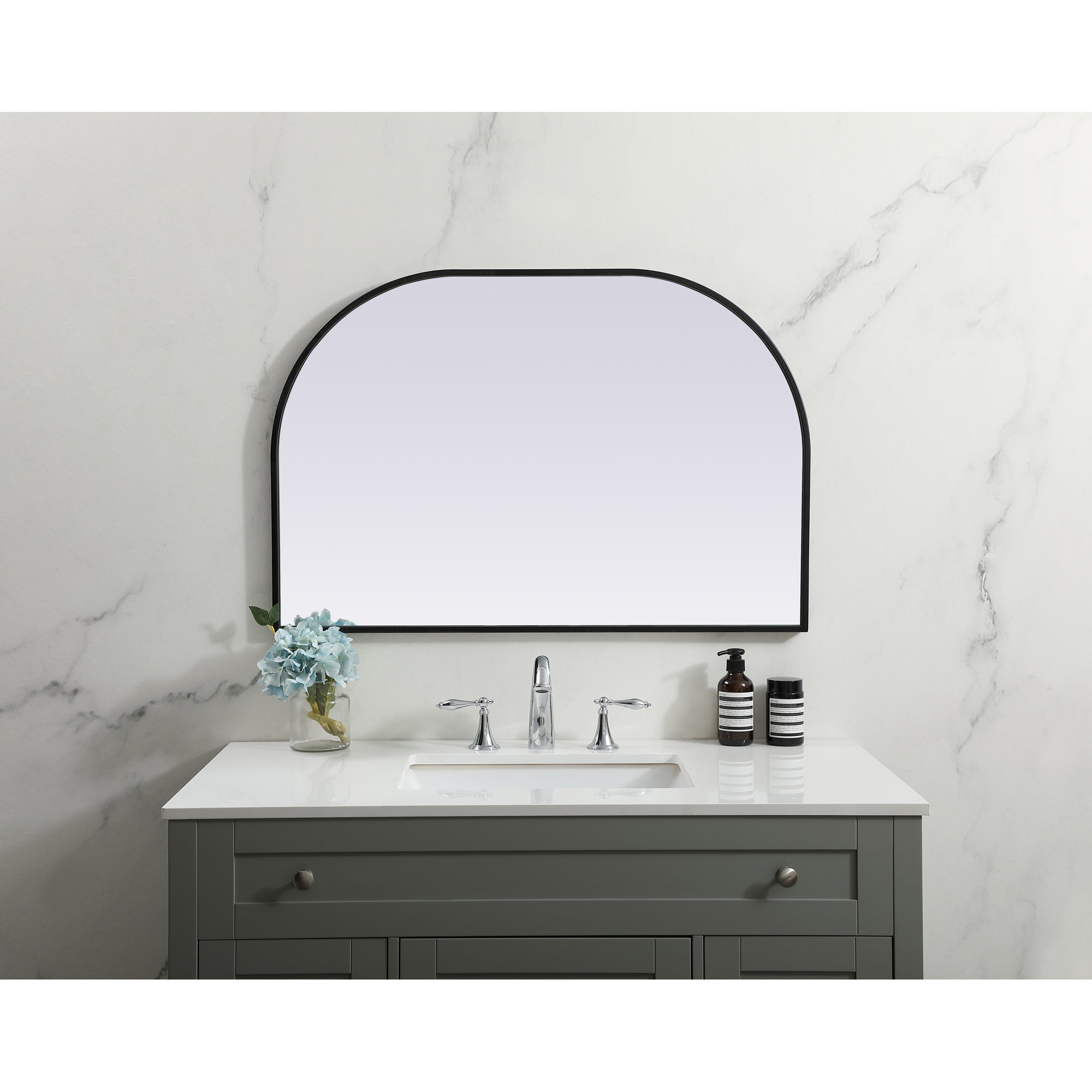Sabine Metal Wide Arch Wall Mirror, 24" x 36", Black