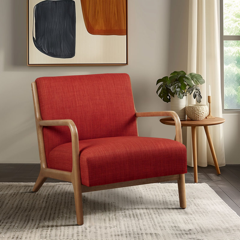 Chaise avec accoudoirs et structure en bois Novak, Chenille épice, Naturel