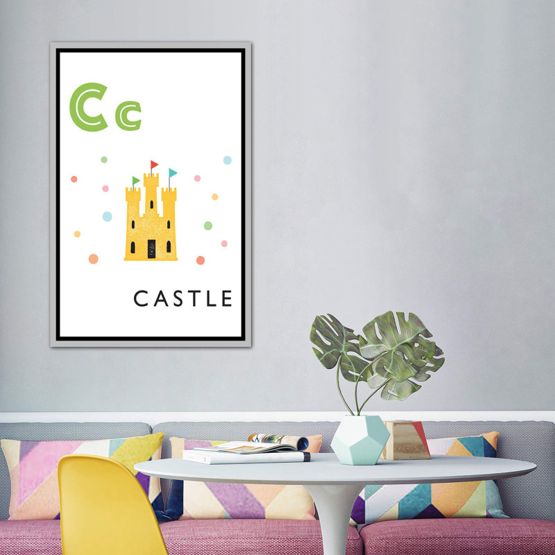 Alphabet Flash Card C - impression d'art graphique, H 60 po x l 40po x P 1,5 po, Toile avec cadre argenté, Pas de tapis