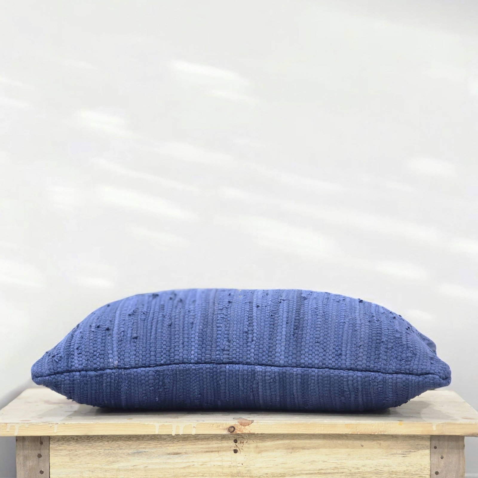 PILLOWPIA 100% Cotton Chindi Lumbar Pillow Cover with Brass Zipper | Handwoven Accent, Marine Blue, Square 20"