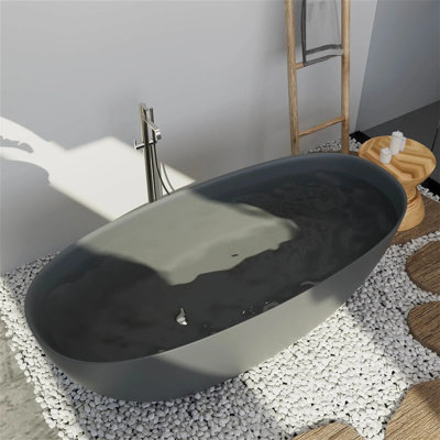64.98''x 30" Solid Surface Stone Resin Modern Oval Shaped Freestanding Soaking Bathtub With Overflow