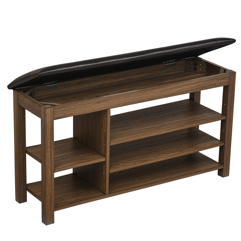 Banc à langer avec rangement à hauteur réglable en bois d'hévéa naturel, capacité 2 places, brun classique avec compartiments de rangement dissimulés