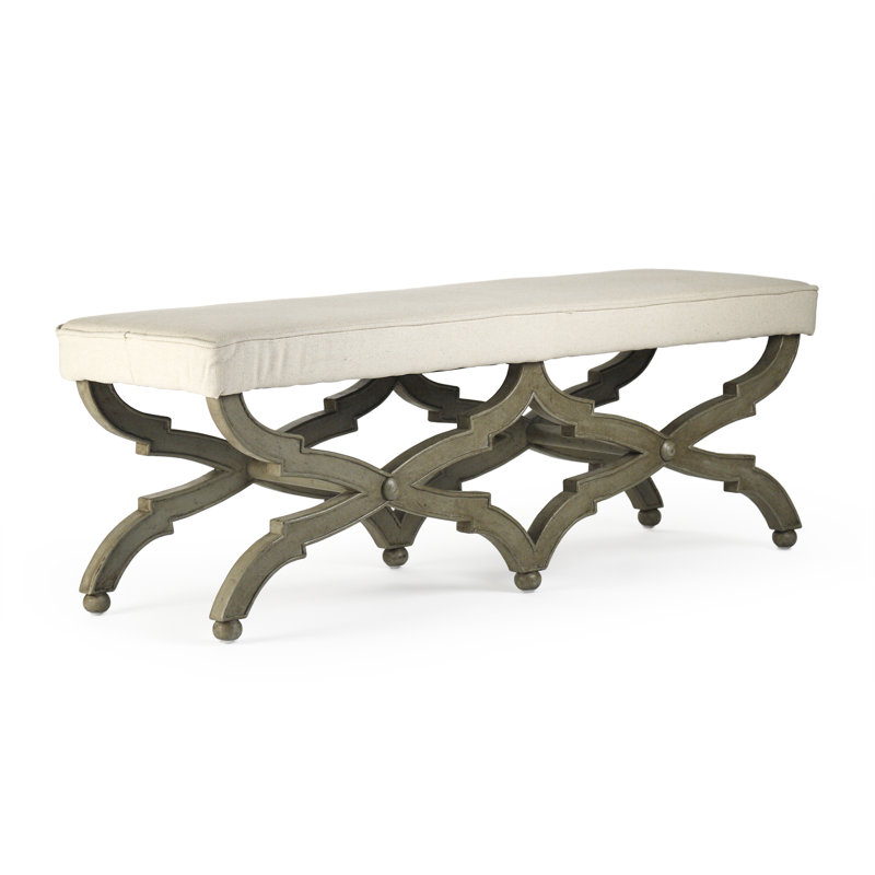 Elof Upholstered Bench, 16" H x 51" W x 18" D, Olive Green/Brown