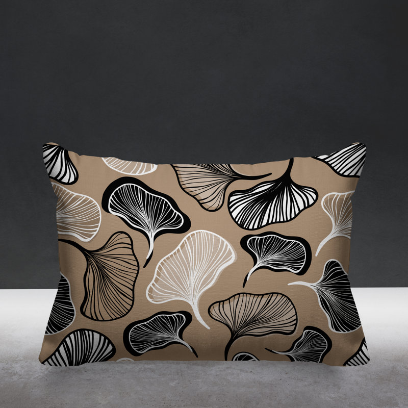 Coussin intérieur / extérieur à motif de feuilles abstraites ngoli, Beige