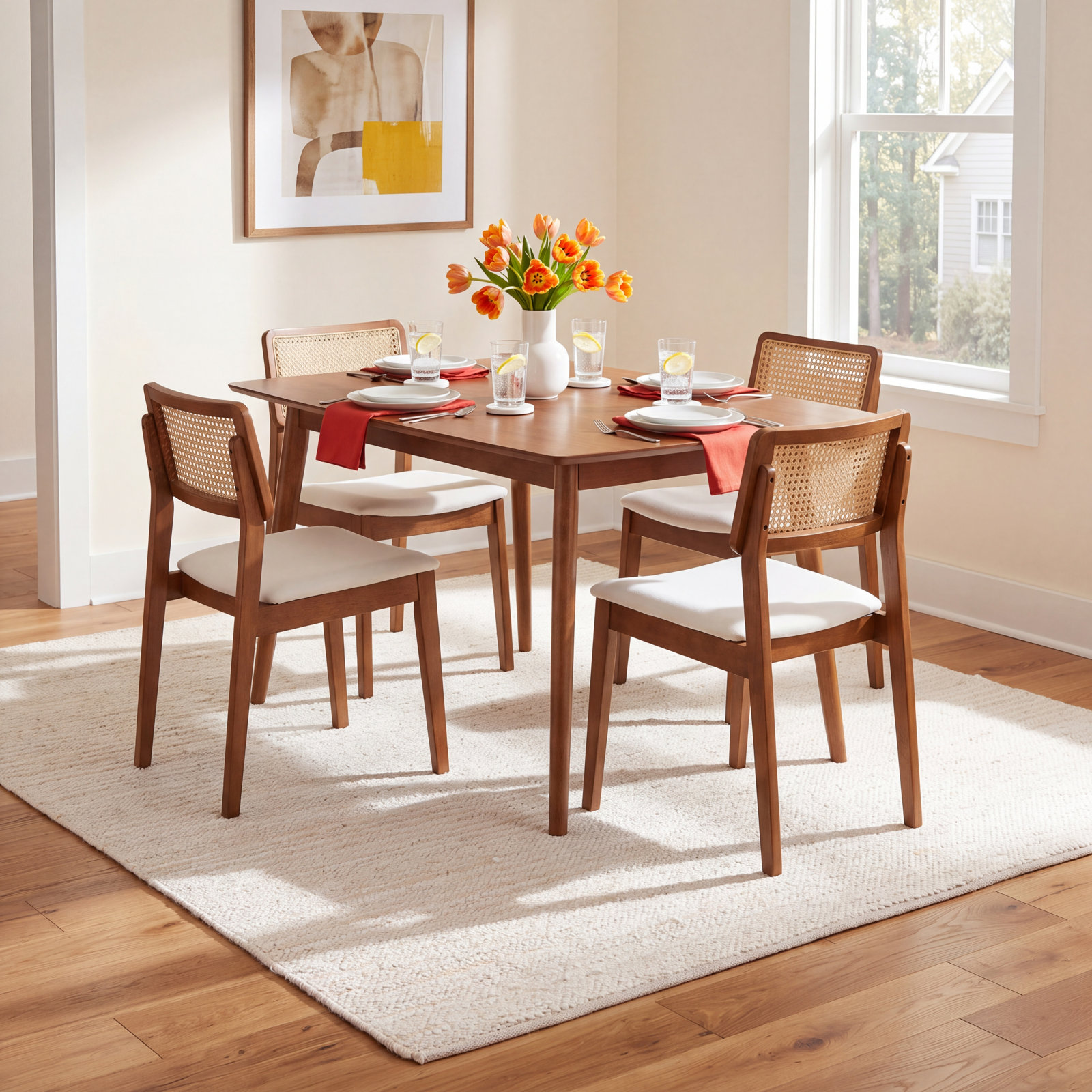 Garret Ivory Beige Hand-Woven Flatweave Rug, Square 6'