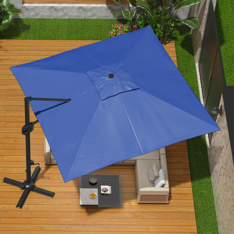 Très grand parasol carré en porte-à-faux 10 pi x 10 pi - Protection contre les rayons UV, inclinaison réglable, base robuste, assemblage facile et tissu résistant aux intempéries.