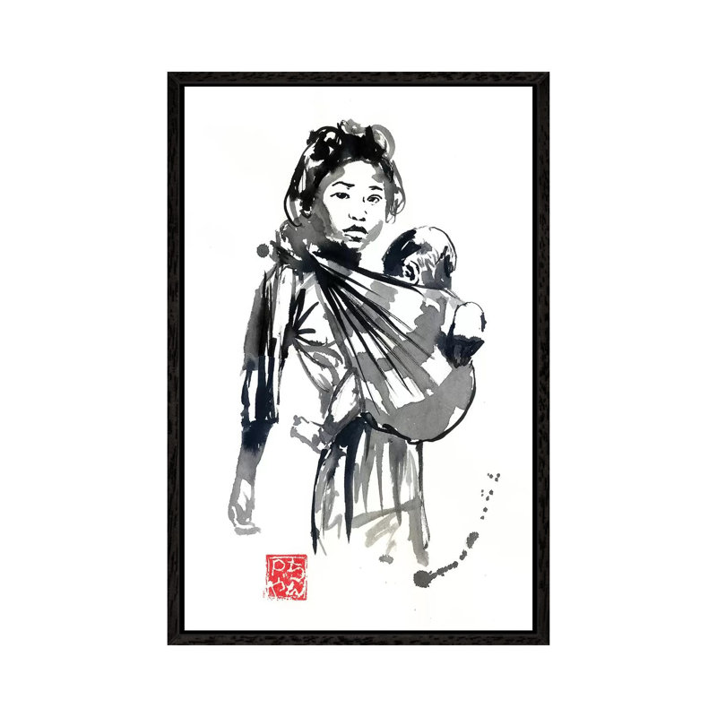 Girl And Baby by Péchane - Painting on Canvas, 66.04 cm H x 45.72 cm W, Black Framed