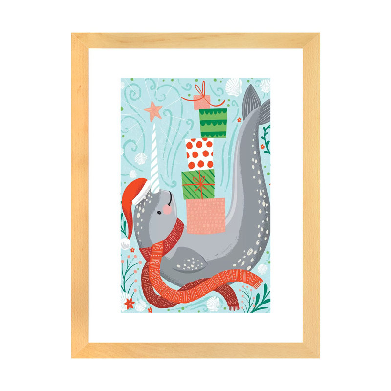 «Seas and Greetings II» par Arrolynn Weiderhold - impression d'art graphique, Toile avec cadre en bois beige, Blanc