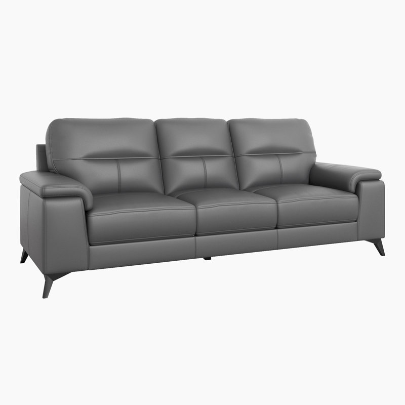 Canapé en cuir fleur moderne et contemporain de 89 po avec coussins Naseim, Dark Grey