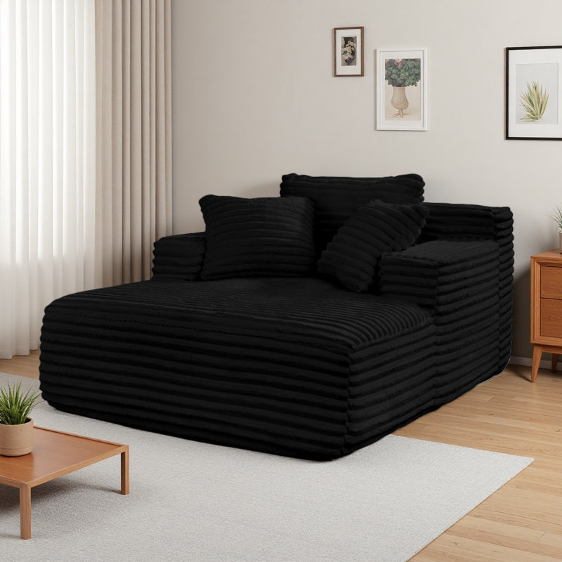 Méridienne rembourrée en velours côtelé rembourré avec assise profonde Living Room, Noir