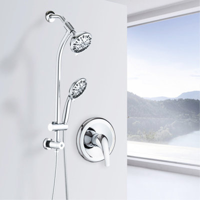 Stainless Steel Slide Bar Shower - 7 Function Dual Head, 5" Abs 1.8 Gpm, Wall Mounted, , Drill- Mounted Spa Kit Bar, Settings, Abs, Shower,