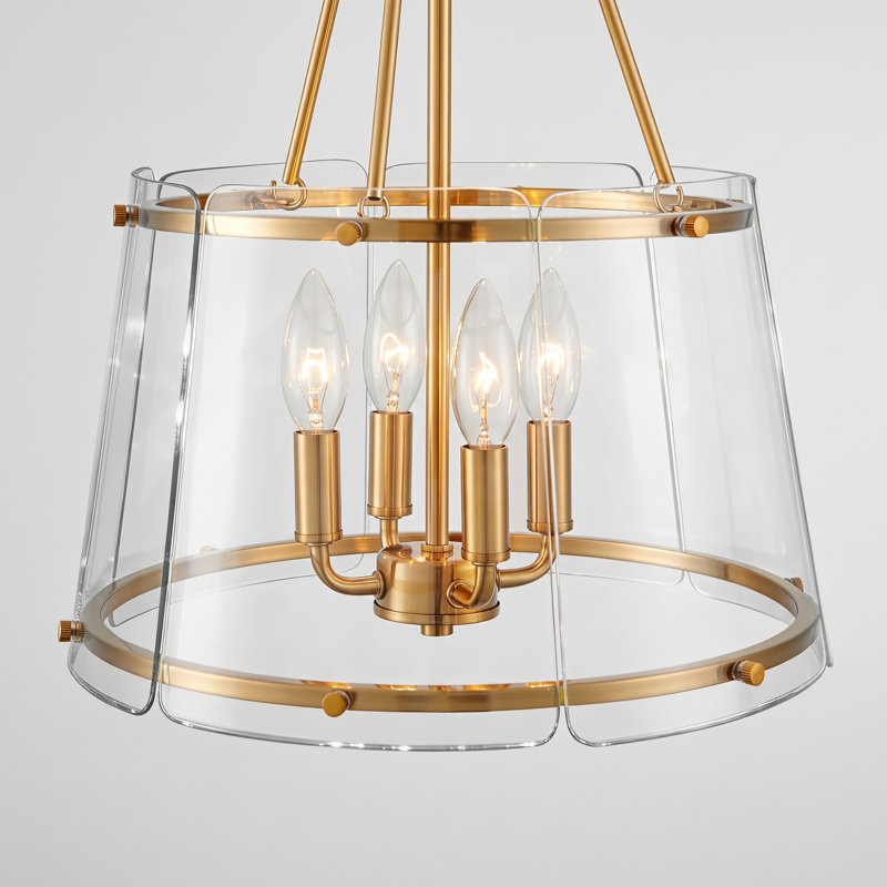 4-light Modern Luxury Single Pendant Light With Tapared Glass Shade, Transparent, Brushed gold