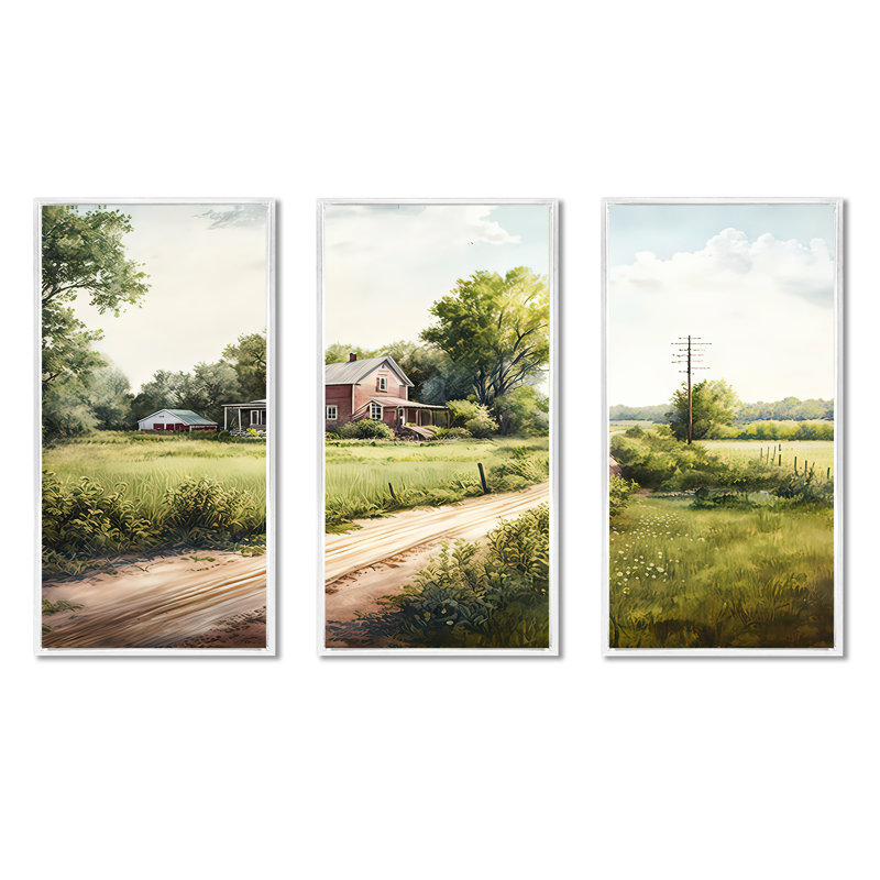 «Beautiful Barn In Spring IV», reproduction sur toile 3 pièces, H 28 po x l 36 po x P 1 po, Cadre blanc