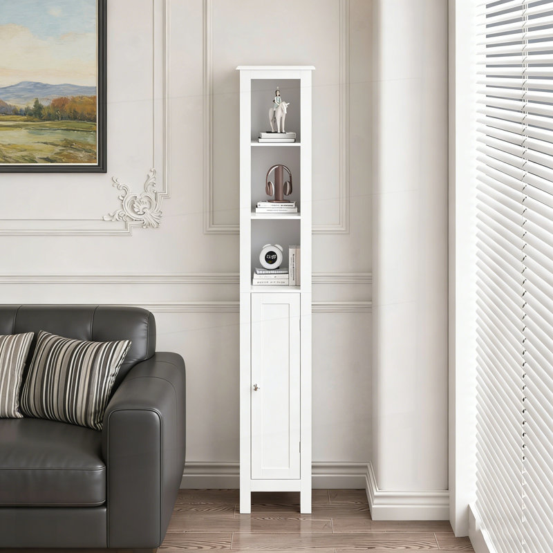 Armoire de rangement de 66,92 po de hauteur avec tablettes réglables, armoire autoportante mince à 1 porte avec anti-basculement, compartiments ouverts, pour la maison, les petits espaces, la salle de bain, la cuisine, le salon