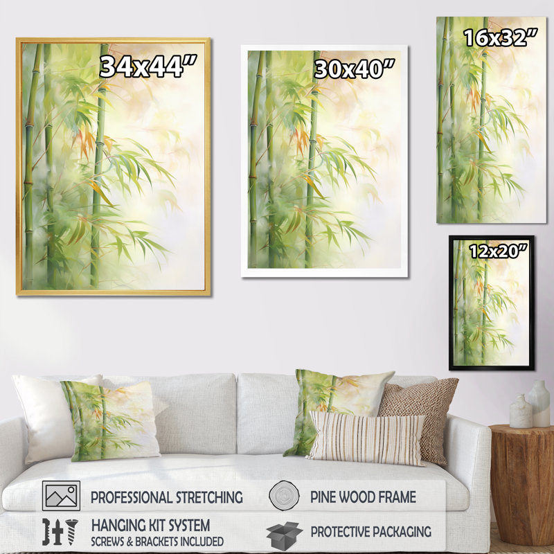 «Lefebure Bamboo Romantic Dream IV», reproduction sur toile, H 32 po x l 16 po x P 1 po, Toile avec cadre flottant or
