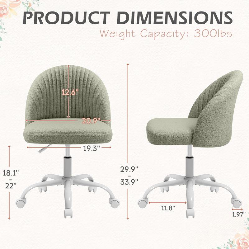 Task Chair  Velvet Make Up Chair Office Chair With Wheels, Green, Green