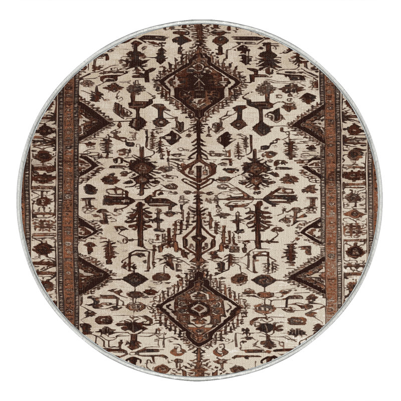 Machine Washable Persian Beige Area Rug, Round 6'