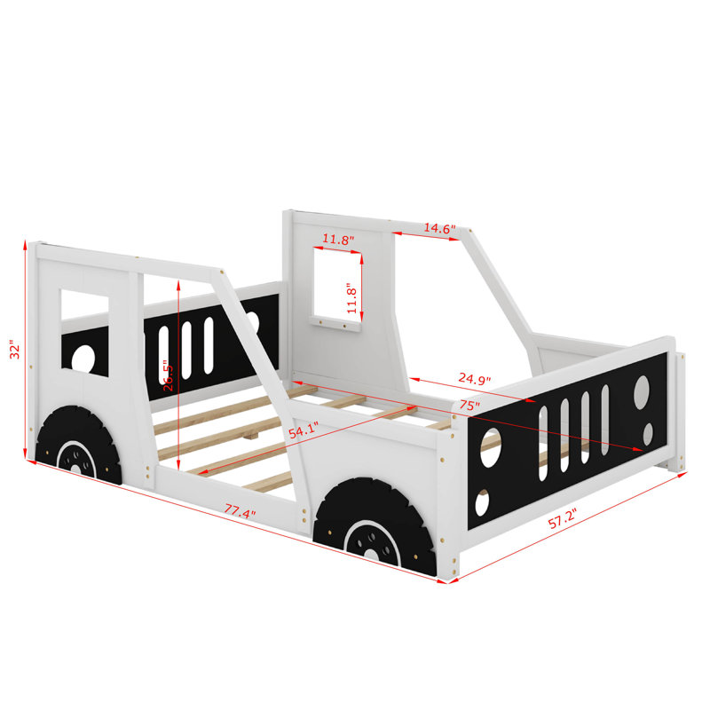 Lit plateforme double avec roulettes, Blanc