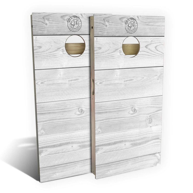 2' x 4' Woodgrain Solid Wood Cornhole Set, Rustic White