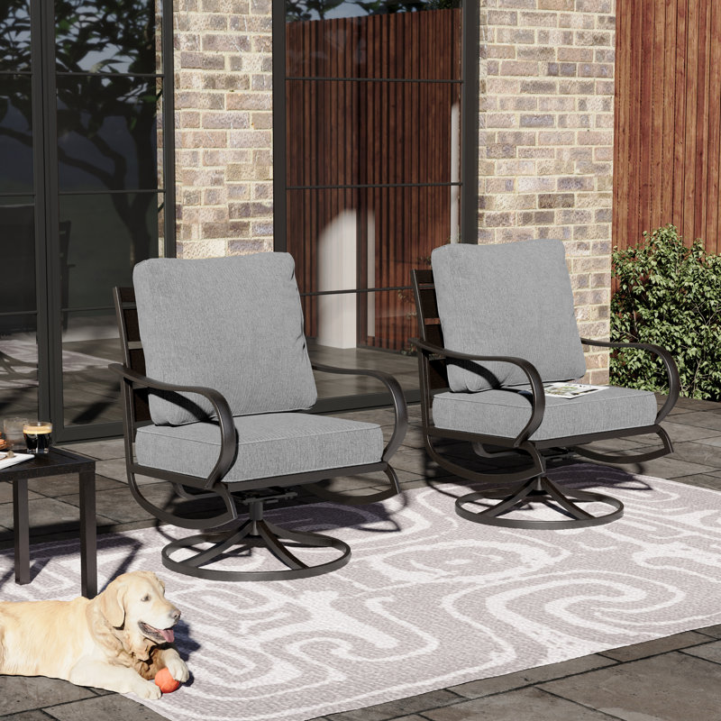 Argirios Metal Patio Swivel Chair with Cushions (Set of 2), Gray