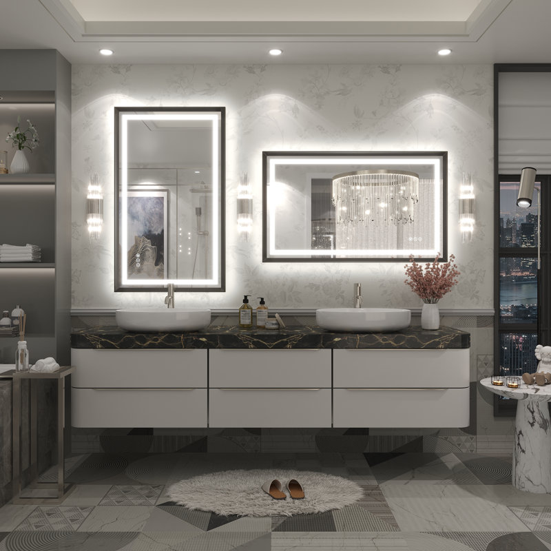 Molly Black Metal Framed LED Front Light and Backlit Anti-Fog Wall Bathroom/ Vanity Mirror, 40" H x 24" W