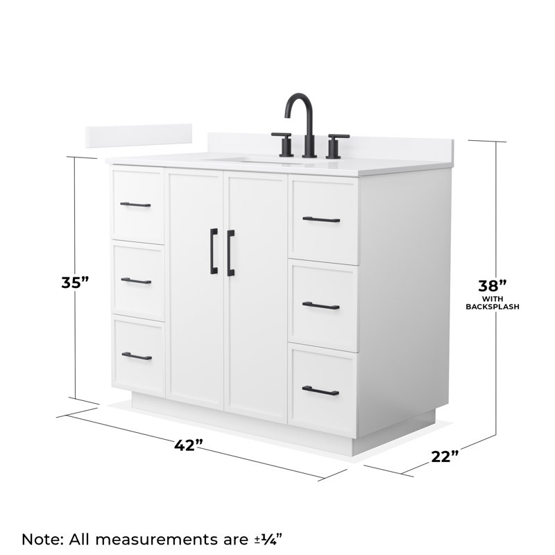 Elan TK 42" Freestanding Single Bathroom Vanity with Quartz Top, White, White Quartz, Matte Black