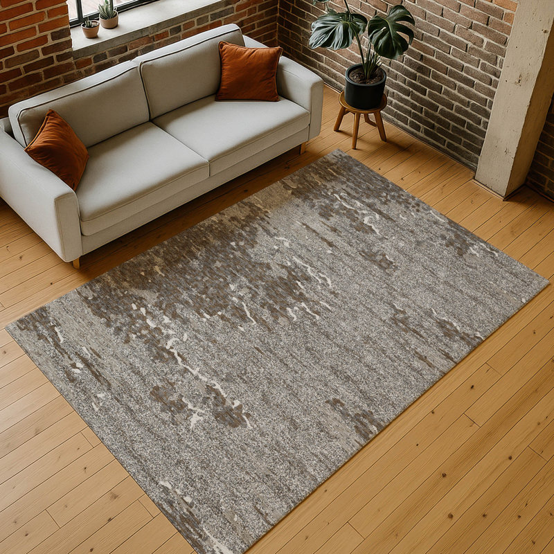 Tapis abstrait lavable à la machine intérieur / extérieur ACN2987, Chocolat, 3 pi x 5 pi