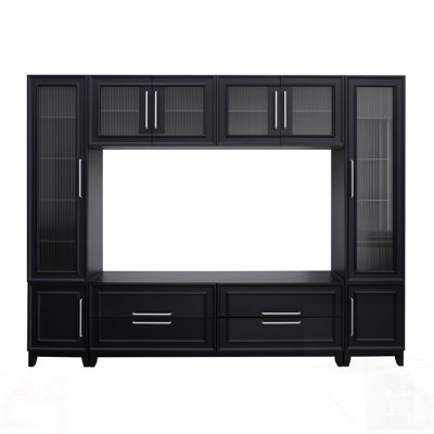 Wide Wall Unit Modern Entertainment Center with Glass Doors, Large Minimalist TV Stand Media Console with Drawers for Living Room