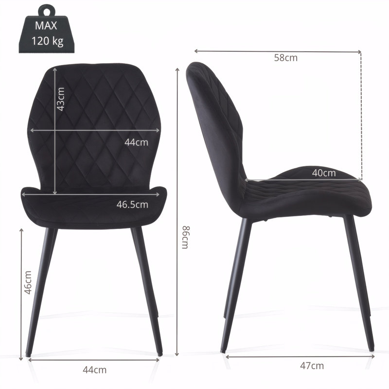 Norred Velvet Dining Chairs Upholstered seat, Black