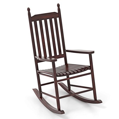Outdoor Wooden Rocking Chair With Solid Rocking Base Slatted Seat & Back Patio