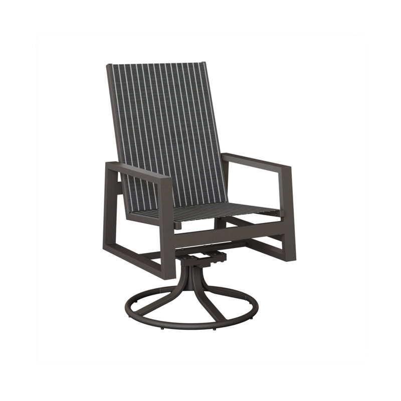Chaise berçante berçante à haut dossier berçant Vida Berlin Gardens, Whisper rayé bleu marine, Aluminium graphite moucheté