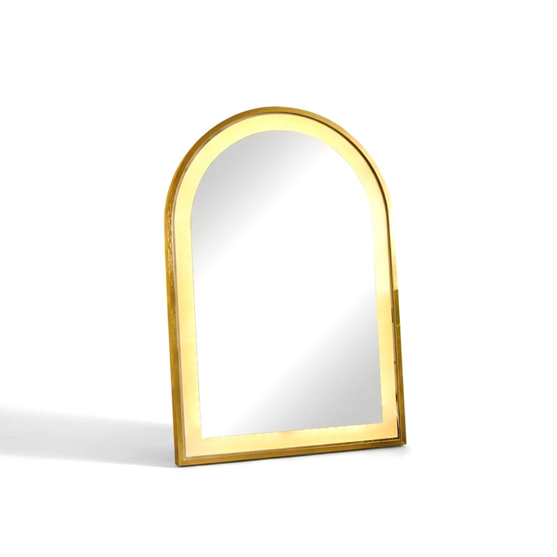 65x45cm LED Arch Bathroom Mirror, Gold