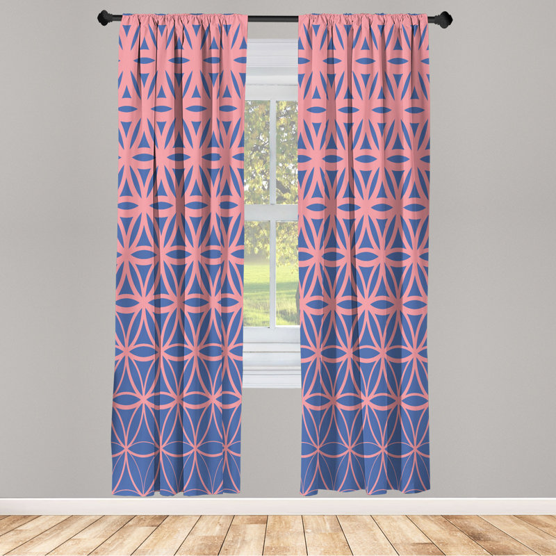 Microfiber Floral Semi-Sheer Rod Pocket Curtain Panels, 28" W x 95" L, Pink/Blue