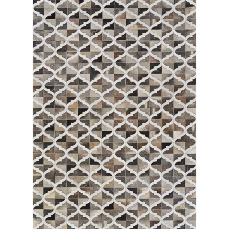 Handmade Geometric Trellis Chocolate Brown Genuine Cowhide Leather Area Rug, Rectangle 5'4" x 8'