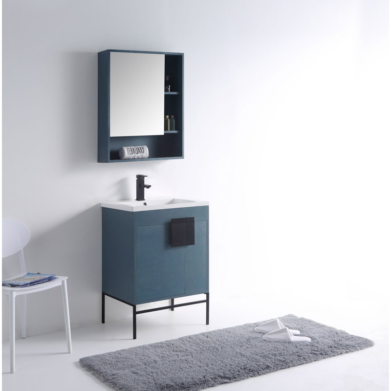 Ensemble de meuble-lavabo simple 24 po Maisie, Noir mat, Bleu français