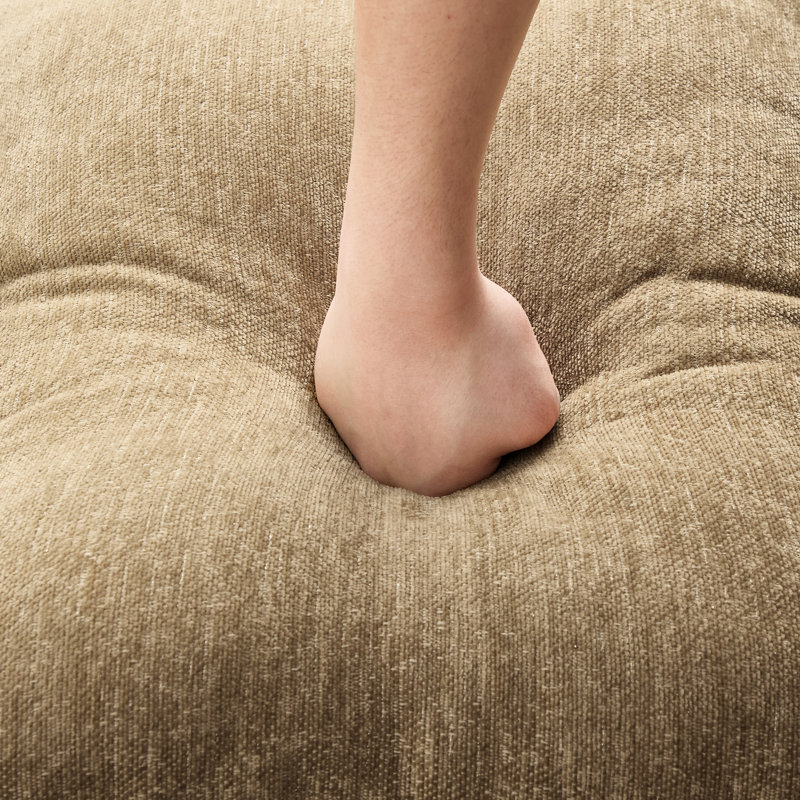 Canapé modulaire confortable à 3 places en chenille café, avec accoudoirs évasés, jupes plissées à volants et repose-pieds mobile pour petits espaces Chenille canapé-lit classique fonctionnel