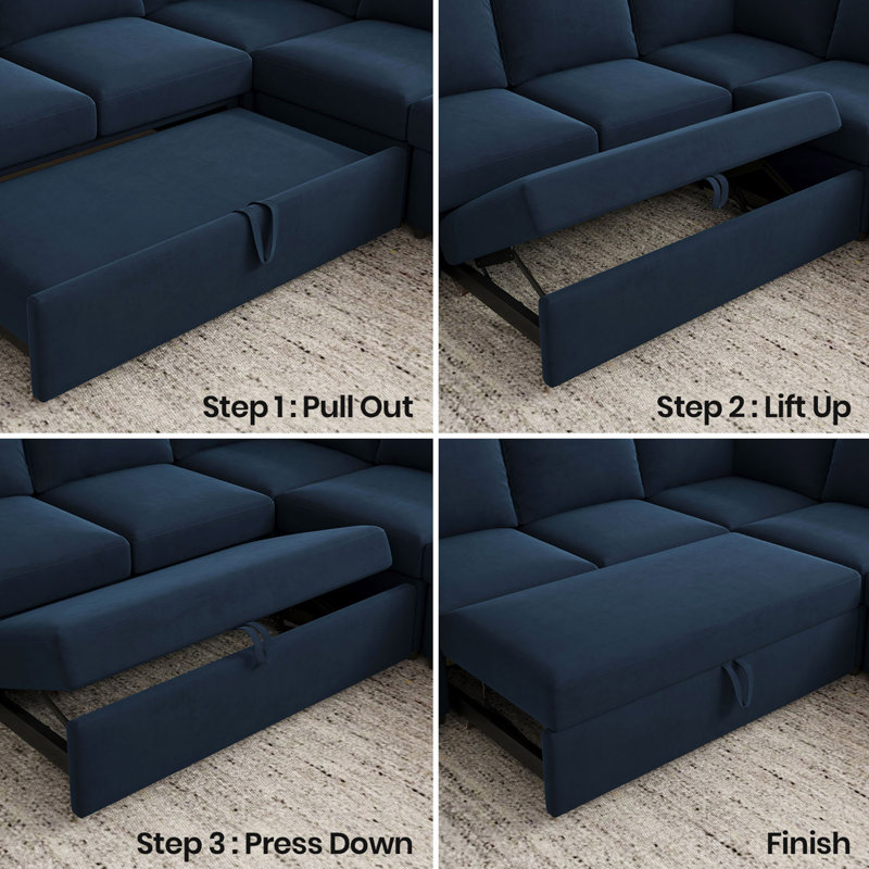 Rafael Armless Pullout Sleeper Sofa Module, Blue Velvet