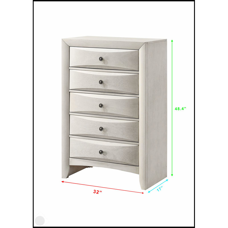 Commode contemporaine blanche neutre à cinq tiroirs avec façades courbées pour un rangement et une organisation élégants