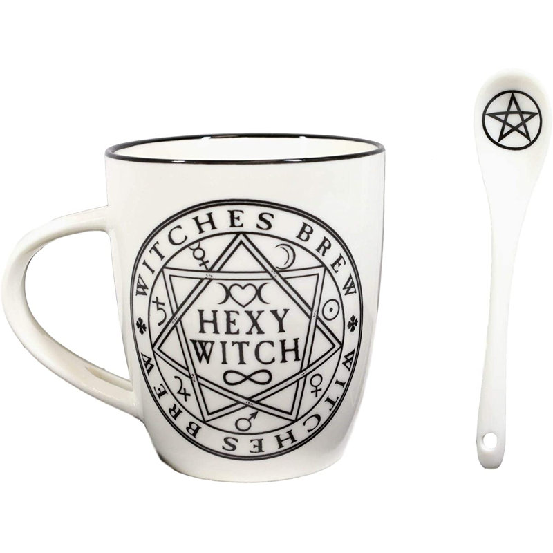 Ensemble de grandes tasses et cuillères en porcelaine Ebros Wicca
