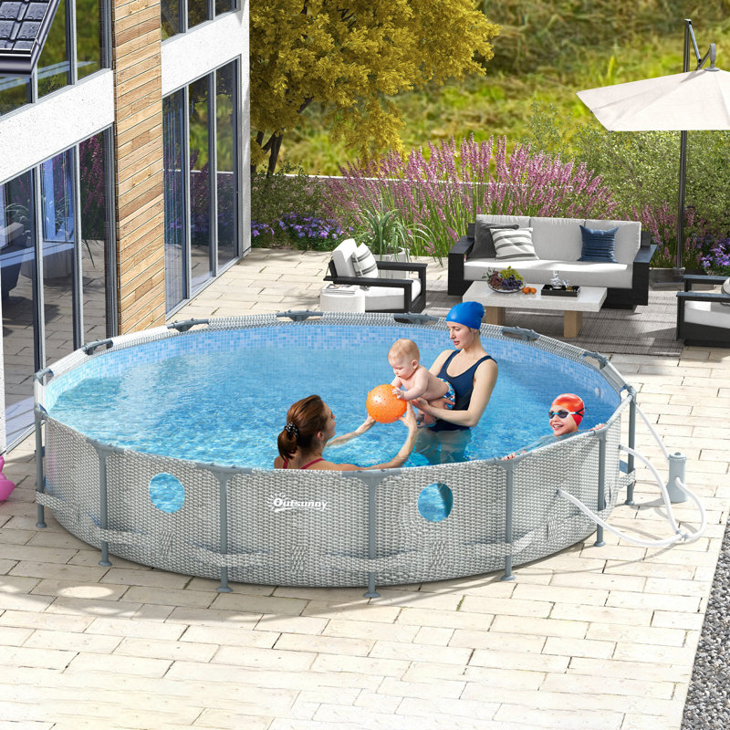 Round Frame Set Pool 33.1'' H x 168.1'' W x 168.1'' L , with Pump Included, Gray Wicker