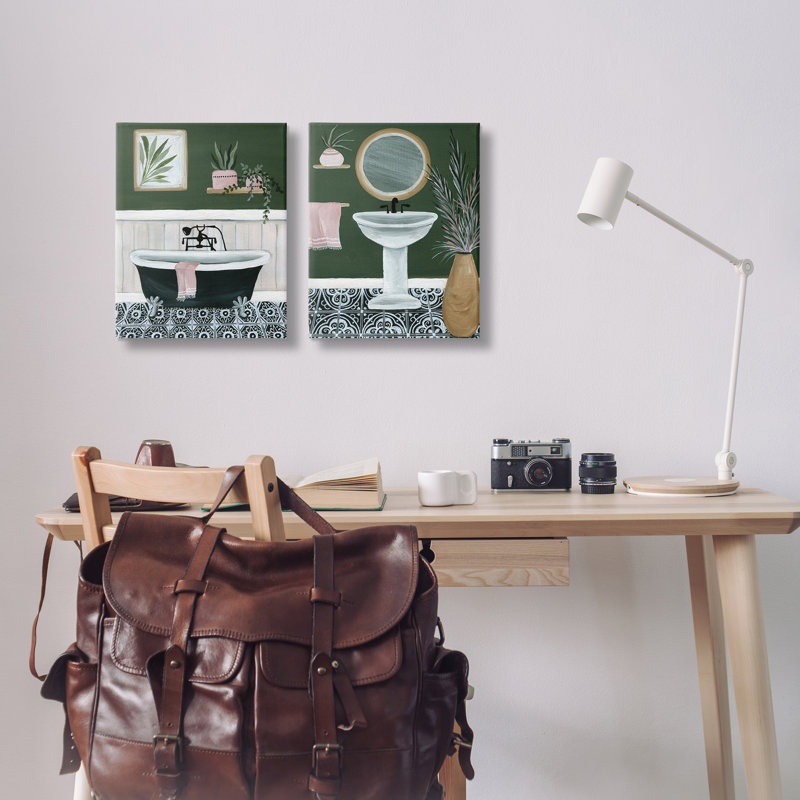 «Inviting Bold Green Bathroom», ensemble de 2 toiles d'art sur toile par Yvette St. Amant, H 20 po x l 16 po