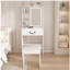 Modern Mini Dressing Table with LED-lit Mirror & Hidden Storage,Includes Padded Stool,Adjustable Brightness Vanity Desk,Multi-tier Dust-proof Shelves,White