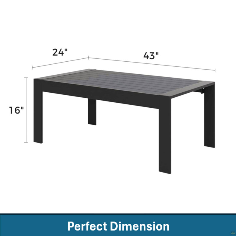 43" All-Weather Aluminum Patio Coffee Table, Black