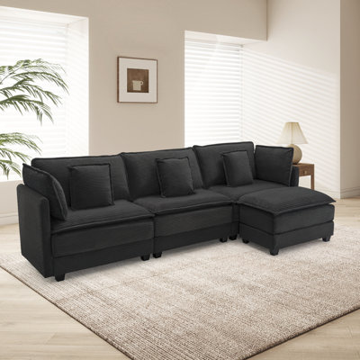 Sectional sofa, L-Shape Couch with Movable ottoman, Modern Modular Sofa for Living Room,Black