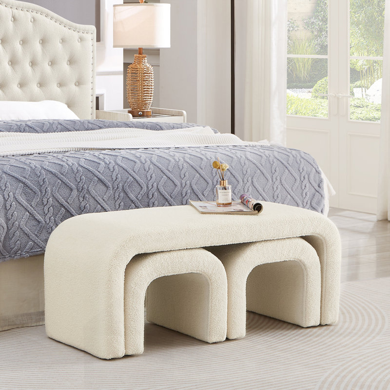 Ensemble de 3 bancs en U modernes, Crème, crème