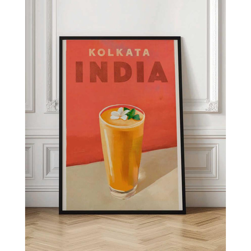 Inde, voyage, affiche, Kolkata, rétro, boisson, art mural, H 10 po x l 8 po, Impression encadrée sans passe-partout, Noir