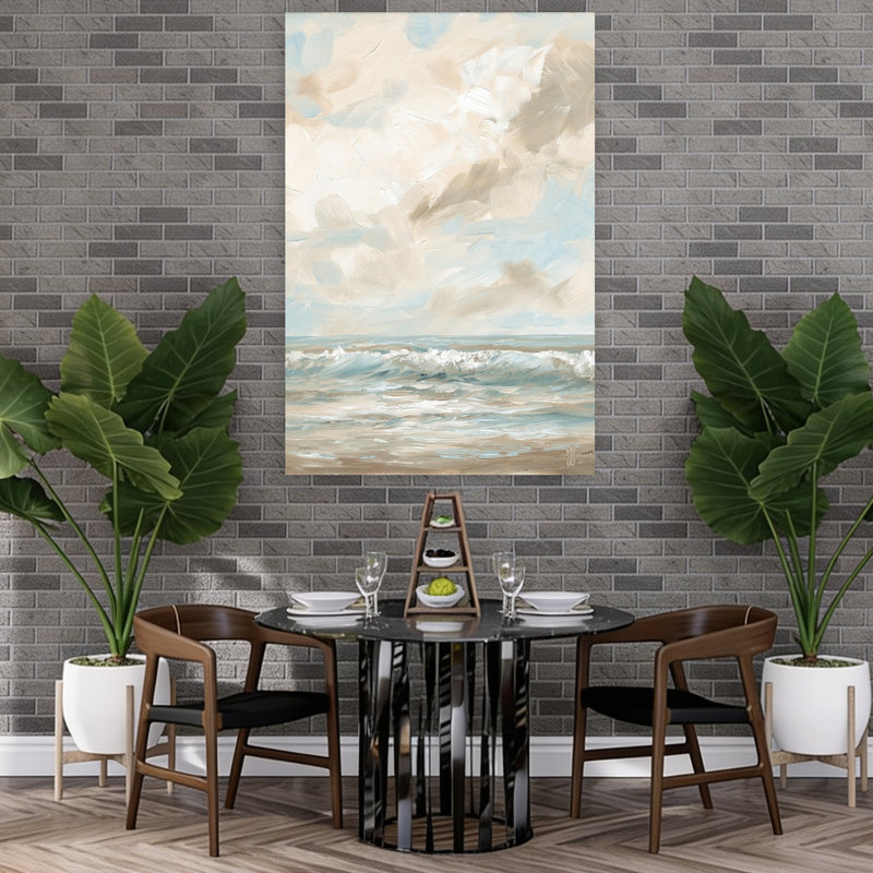 «Ocean Calling 1 Contemporary Bird Beach», art mural, 60" H x 40" W