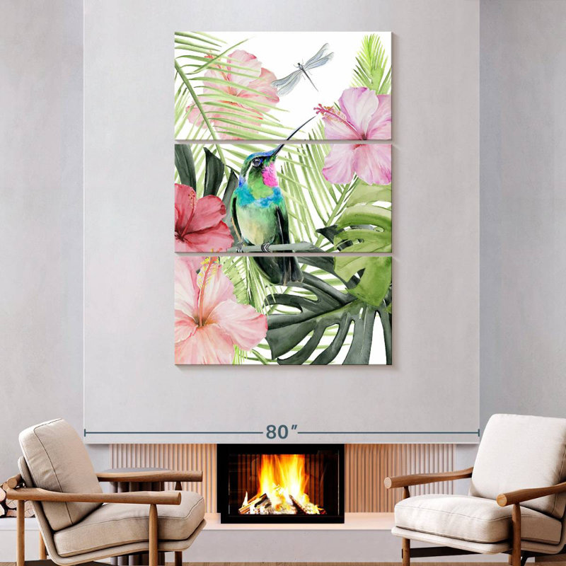 Brampt Hibiscus And Hummingbird II, 74" H x 48" W